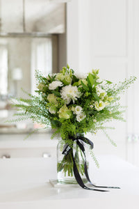 mixed bouquet with white roses and white alstroemeria